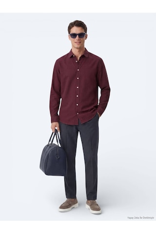 Kip Bordo Regular Fit Dokuma Casual %100 Pamuk Gömlek