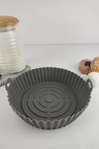 Digithome Yanmaz Yapışmaz Silikon Kulplu Airfryer Kalıbı 20 Cm Gri - Thn75825 Gri
