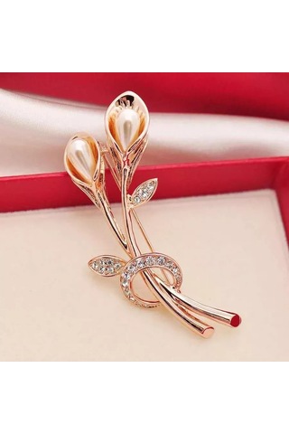 Villovatik Çiçek Buketi Broş 177075868 Altın Rengi