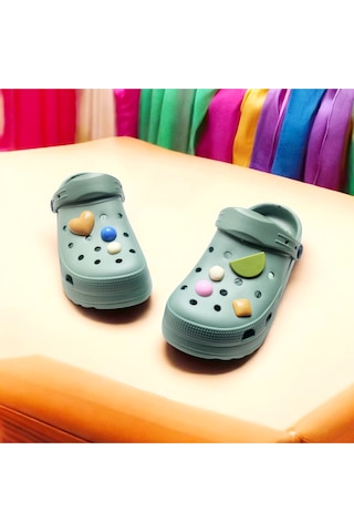 Çocuk Günlük Taş Sticker Detaylı Eva Deniz,plaj,sahil Terliği Yeşil