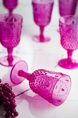 Akrilik Pembe 6'lı Kadeh & Su Meşrubat Kahve Yanı Bardağı 450 Ml Cam Değildir Stantart