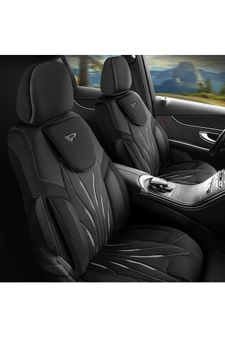 Panda Pars Serisi Deri Oto Koltuk Kılıfı - Siyah - Gri