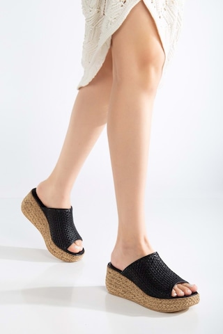 Analin Shoes Kadın Hakiki Deri Örgülü Terlik - Siyah