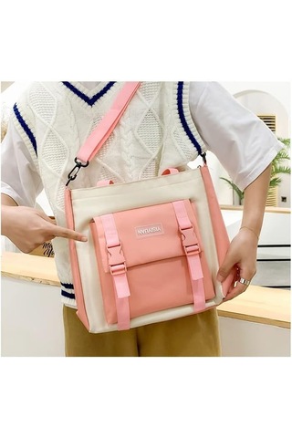 Aromee 5 Parça Set Kadın Laptop Sırt Çantası Tuval Okul Çantaları - Turuncu