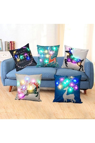 Qingmipy Noel Aydınlatmalı Aynaklı Kumaş Yastık Kılıfı - 10 Led Işıklı, Yeşil Malzeme, 45x45 Cm, Pil Gerektirir Pil Yok Diğer