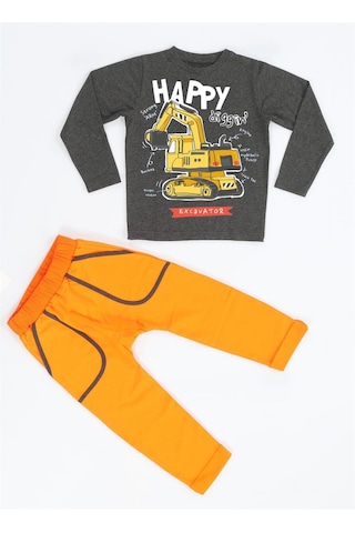 Casabony Bulldozer Erkek Çocuk Pantolon + T-shirt Takım-antrasit - Turuncu