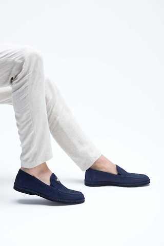 Giampiero Nicola Erkek Hakiki Deri Lacivert Nubuk Loafer Ayakkabı 664 L40262 Erk Ayk Y23 Navy Nubuk Lacivert