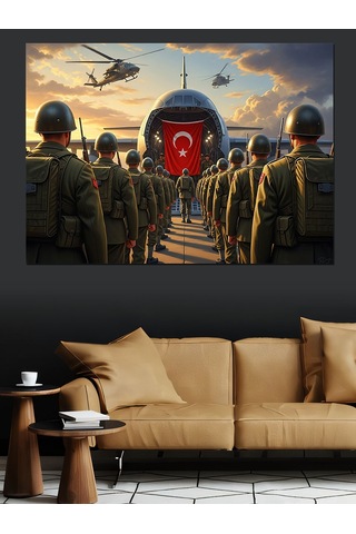 Ahşap Tablo Türk Bayraklı Askerler Ve Operasyon