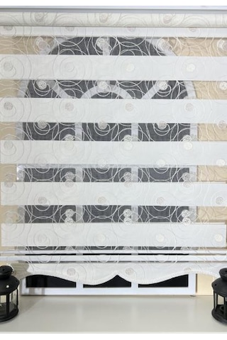 Storburada Zebra Stor Nakışlı Ekru Etek Dilimli St 126 Ekru