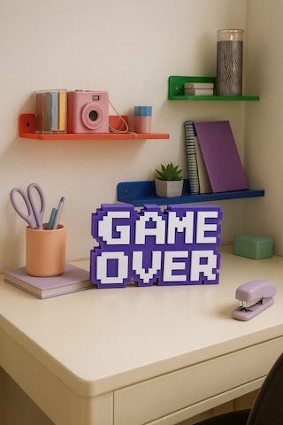 Game Over Kabartmalı Dekoratif Obje - Mor Masaüstü Ve Duvar Süsü Hediye