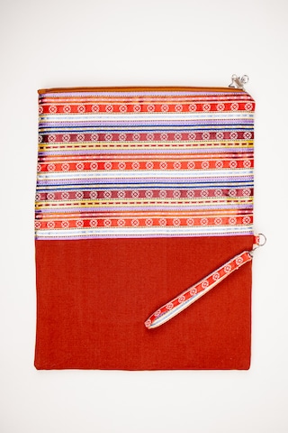 Fabric Craft Bag Katlanabilir Portföy Çanta Etnik Desenli, İçi Astarlı, Bilek Askılı 34x43 Cm Kiremit