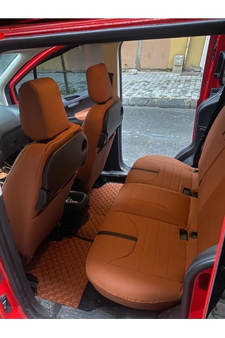 Ford Courier Kalıp Özel Dikim Komple Taba Deri Siyah Detaylı Arka Oturması Tümsekli Model