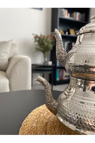 Gümüş Renkli Bakır Petek Desenli Çaydanlık Gümüş
