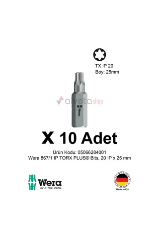 Alveta Wera 867/1 Ip Torx Plus 20ıp X 25mm Tornavida Ucu 10 Adet Vidalama Bits Seti Profesyonel Se