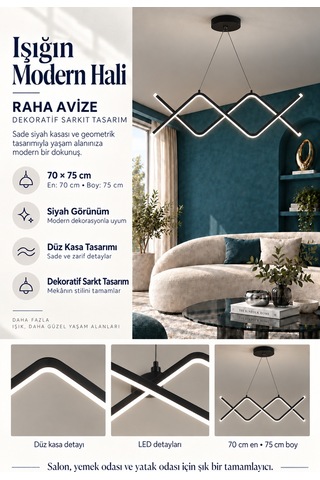 Raha Büyük Modern Ledli Avize 3 Renk Power Ledli Siyahyatak Odası Salon Mutfak Siyah