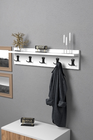 Askılık Duvar Elbise Askılığı Portmanto 80 Cm Beyaz Düz Beyaz