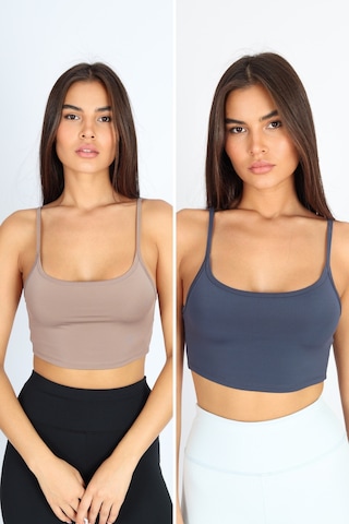 Soft&Basic Kadın 2'li Comfortlux Fit Askılı Spor Sütyeni Spor Bralet Kahverengi-mavi