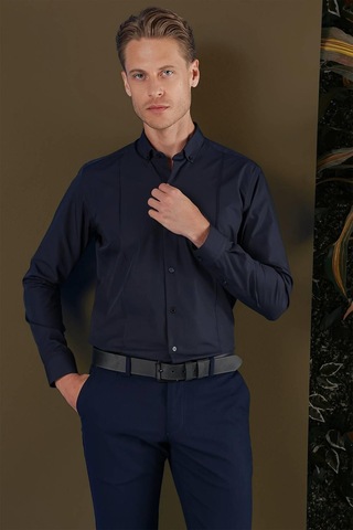 Gk 691 Slim Fit Lacivert Klasik Gömlek Lacivert