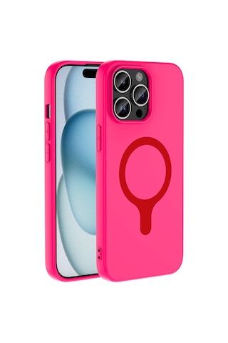 Apple iPhone Uyumlu 14 Pro Max Kılıf M-safe Şarj Özellikli Zore Aris Silikon Kapak - Koyu Pembe