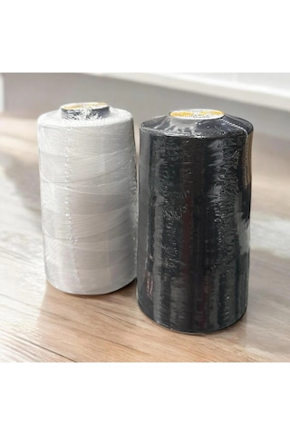 Marka 120 No 5000 Mt Siyah Ve Beyaz Polyester Dikiş Ipliği 2 Adet