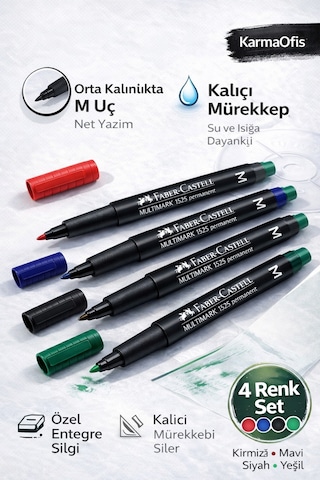 Multimark 1525 Permanent Markör 4'lü Set M Uç Cam Cd Plastik Metal Yazım Kalemi Ekru