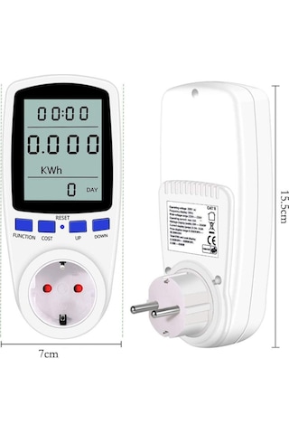 Işıklı Wattmetre Priz Tipi 3680W Enerji Sarfiyat Tüketim Ölçer
