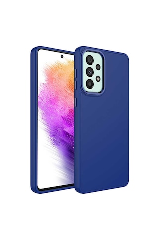 Zore Galaxy Uyumlu A52 Kılıf Metal Çerçeve Ve Buton Tasarımlı Silikon Luna Kapak - Laciv Lacivert