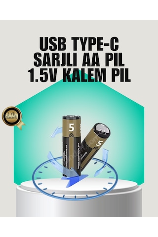 1.5v Aa Şarjlı Lityum Pil 1000+ Kez Şarj Edilebilir Hızlı Type-c Şarj Ilkeshop - 86 2 Adet