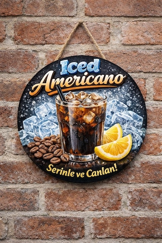 Mayeka Iced Americano Temalı Cafeler Kahveciler Baristalar İçin Ahşap Duvar Kapı Dekoratif Süs Tablo 6