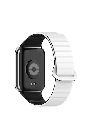 Ekılıf - Xiaomi Redmi Watch 4 Uyumlu - Kordon Silikon Kordon Strap Kayış Krd-105 - Beyaz-siyah