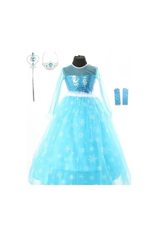 Parti Selesi Frozen Elsa Kostüm Karlar Ülkesi Kız Çocuk Kostümü Mavi Elsa Kız Çocuk Kıyafeti Mavi