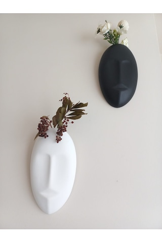 Dekoratif 2'li Yüz Duvar Vazosu, Duvar Süsü ,heykel Aksesuar Siyah Beyaz