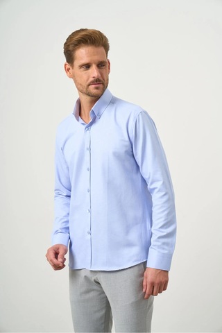 Morven Açık Mavi Düğmeli Yaka Kolay Ütülenebilir Oxford Pamuklu Slim Fit Gömlek 99ms004001311 Açık Mavi