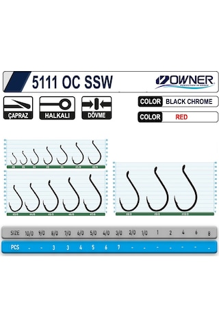 Owner 5111 Octopus Ssw Delikli İğne Kırmızı 1/0 8 Adet