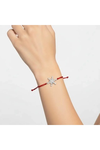 G&a Jewels - Kar Tanesi - 925 Ayar Gümüş 0.01ct Pırlanta Taşlı Kırmızı İpli Bileklik Gümüş - Kırmızı