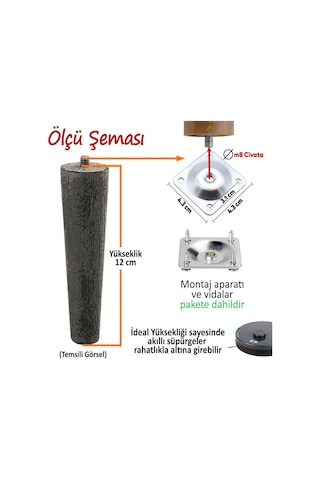 8 Adet Ahşap Ayak 12 Cm Beyaz M8 Civatalı Bağlantı Aparatlı Dolap Mobilya Koltuk Kanepe Destek Ayağı Ayakları Beyaz