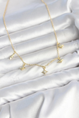 Bay Pirinç Gold Renk Sıralı Minimal Kutup Yıldızı Model Kadın Kolye Najmaddin Standart