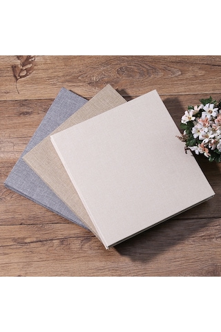 Sones Basit Keten Kendinden Yapışkanlı Film Albümü Retro Aile Büyük Kapasiteli El Yapımı Yaratıcı Hediyeler Bej Siyah Sayfa