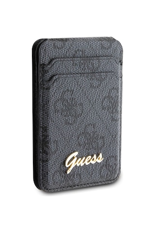 Guess Lisanslı Magnetik Standlı Kartlık 4g Desenli Metal Script Logolu Siyah