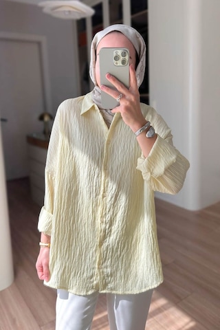 Kahijab Nakışlı Pul Detay Oversize Gömlek - Sarı