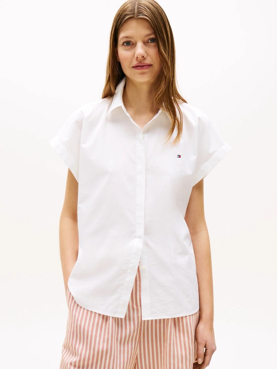 Tommy Hilfiger Poplın Sleeveless Relaxed Shırt Kadın Beyaz Gömlek - Ww0ww45897 Beyaz