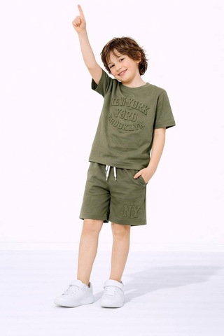 Miniko Kids Erkek Çocuk Kabartma Modelli Pamuk Şortlu Takım Yeşil