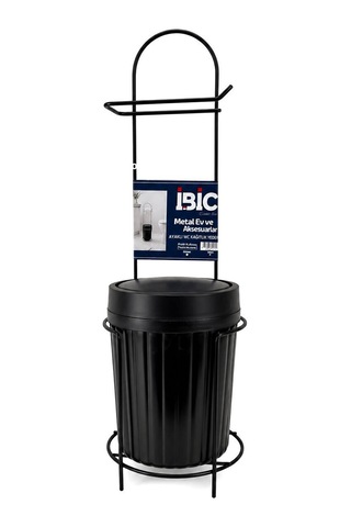 Krt Wc Kağıtlık Metal Ayaklı Siyah Plastik Çöp Kovası- 10'li Paket