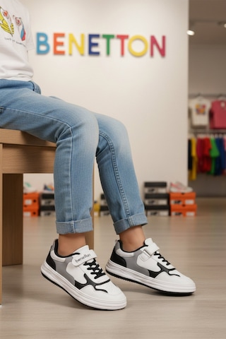United Colors Of Benetton Beyaz Siyah Cırtlı Hafif Unisex Çocuk Spor Ayakkabı Bnı-10020 F Beyaz-siyah