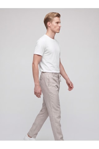 Plus Scorpion Erkek Yazlık Bağcıklı Kumaş Pantolon Slim Fit Rahat Kesim Günlük Pantolon Bej