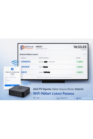 Wifi Günlük Nöbet Listesi Panosu Modülü Smart Tv Uyumlu Dijital Duyuru Ekranı Sistemi