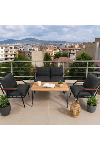 Ard & Garden Linda 211 Masalı Antrasit Fermuarlı Bahçe Balkon Takımı, Cafe, Salon - Metal Kanepe Koltuk Takımı Antrasit