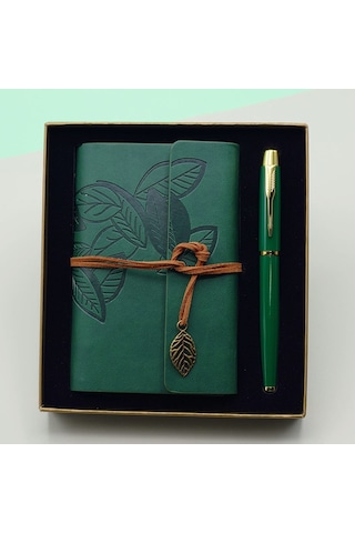 Büro Ev Ofis Hediyesi İçin Yeşil Defter Kalem Kutulu Seti