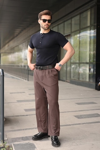 Madmext Lacivert Yarım Düğmeli Slim Fit Erkek Tişört E7186