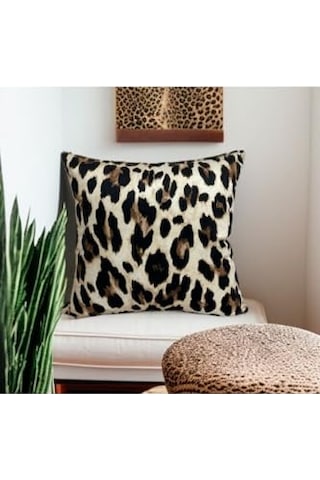 Asdiva Leopar Desen Çift Taraflı Dijital Baskılı Dekoratif Kırlent Kılıfı 45x45 Çok Renkli